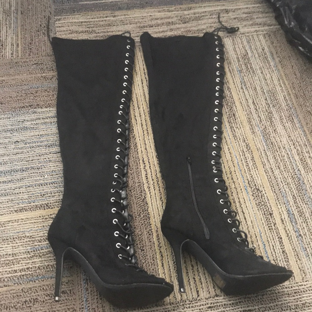 Black thigh high boots